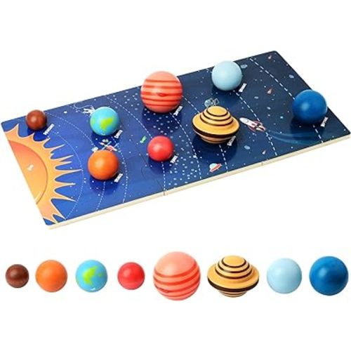 Wooden Solar System Model Board, Montessori Toys Planets Puzzle for Kids 3+