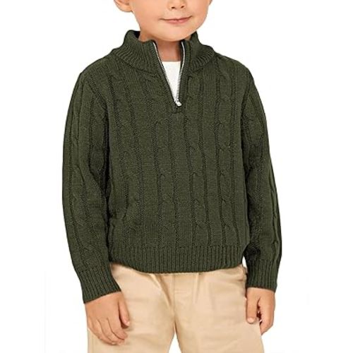 Zhaovi's Toddler Boys Girls Sweater Twisted Knit Cable 1/4 Zip Sweaters Outfit Baby Winter Long Sleeve Warm Soft Outwear