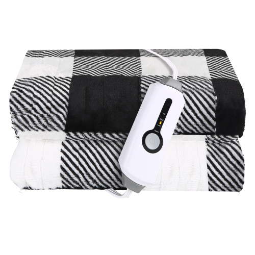 GONUES Heated Throw Blanket 50"x 60" Soft Plaid Flannel Electric Blanket with 4 Heating Levels & 3 Hours Auto Shut off, Machine Washable for Sofa & Office - Black & White