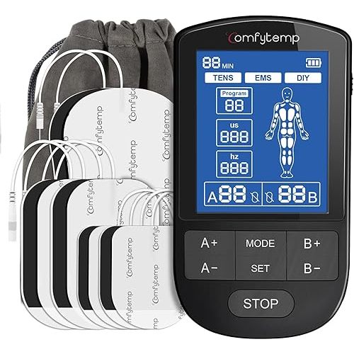 Comfytemp TENS Unit Muscle Stimulator for Pain Relief Therapy, TENS Machine with 24 Modes and DIY, Dual Channel EMS Unit, Pulse Muscle Massager for Back, Shoulder, Sciatica, Arm, 10 Electrode Pads