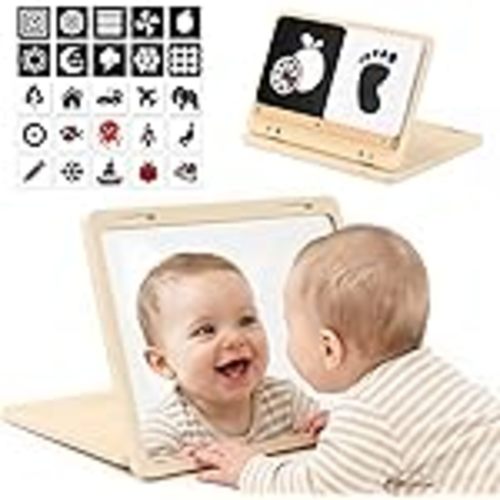 Amazon.com: IEATFO Tummy Time Play Set Adjustable Angle, Double-Sided Design, Montessori Tummy Time Toys Large Baby Safe Mirror and Card Display Stand with Black and White High Contrast Baby Cards : Toys & Games