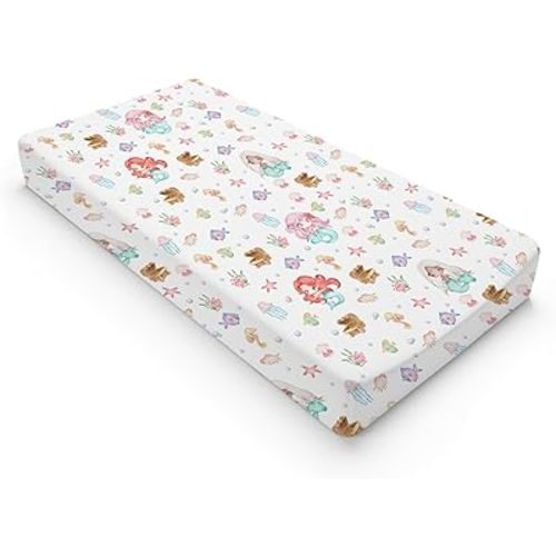 Watercolor Mermaids Changing Pad Covers Ocean Animals Fish Sea Horse Jellyfish Conch Coral Diaper Change Table Sheets for Boy Girl Soft Breathable Stretch Baby Change Table Pad Mats Covers 32''x16''