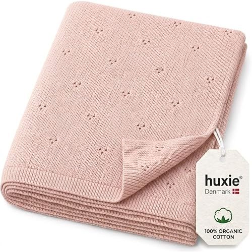 100% Organic Cotton Knit Baby Blanket for Girls - Pointelle Swaddle Blanket - 30" x 40" Soft Receiving Blanket for Newborn - Lightweight Heirloom Nursery Knit Blanket for Babies (Blush)