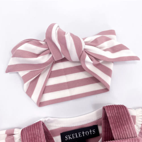 Kids Dusky Pink Stretch Headband - Striped Black & White - Not So Basic Basics – Skeletots