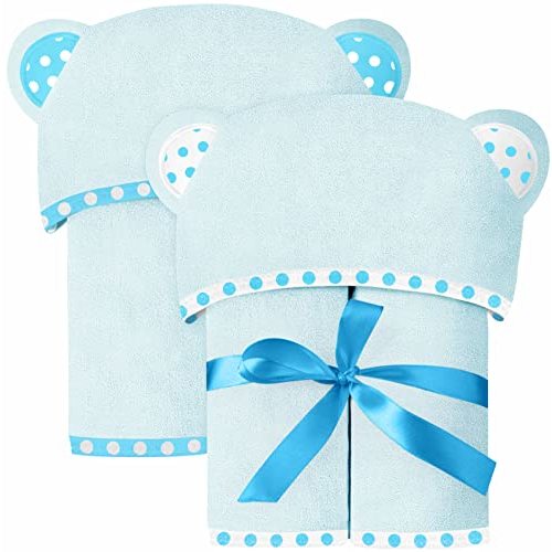 ELSVIN Set of 2 Hooded Baby Towels – Blue – Luxurious, Large and Super Absorbent – 30 x 30 Inch – Soft and Suitable for Infants, Toddlers and Kids – 400 GSM