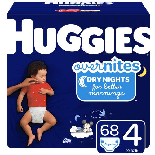 Huggies Overnites Nighttime Diapers, Size 4, 68 Ct, Giga Jr Pack for Dry Nights