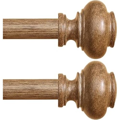 Wood Curtain Rods for Windows 32 to 45 Inch 2 Pack, 1 Inch Heavy Duty Boho Curtain Rods Adjustable Drapery Rod Decorative Window Rod for Farmhouse Kitchen Bedroom Living Room