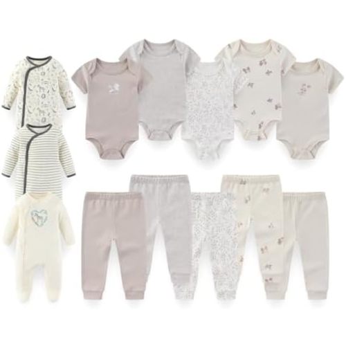 Unisex Baby Layette Set 13 Pack Cotton Boy Girl Pants Bodysuits Rompers Gender Neutral Infant Clothes