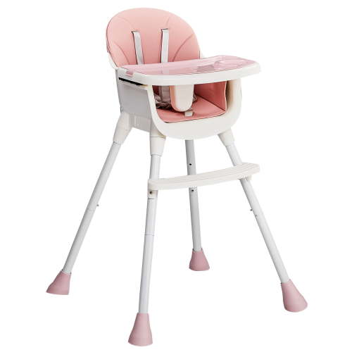 Ktaxon Baby High Chair, Convertible 3 in 1 High Chairs for Babies and Toddlers, Baby Highchair with 5-Point Safety Harness, Adjustable Height & Dining Tray, Pink