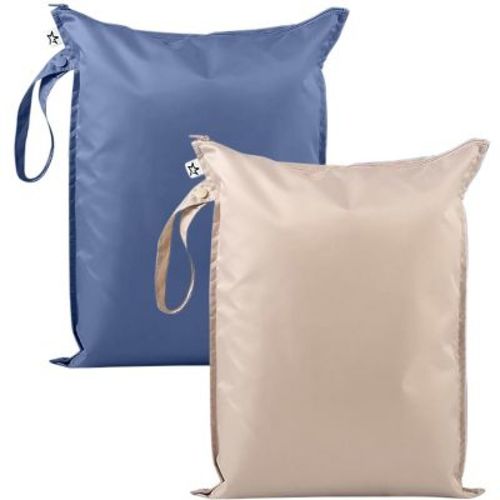Tiny Twinkle Mess-Proof Waterproof Washable Baby/Toddler Wet Bags for Diapers, Swimsuits and Travel (Periwinkle,Pebble)