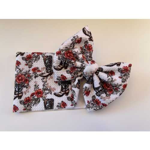 Floral Cowgirl Boots Baby Girl Hair Bow and Headwrap| Bullet Fabric| Western Valentines Day