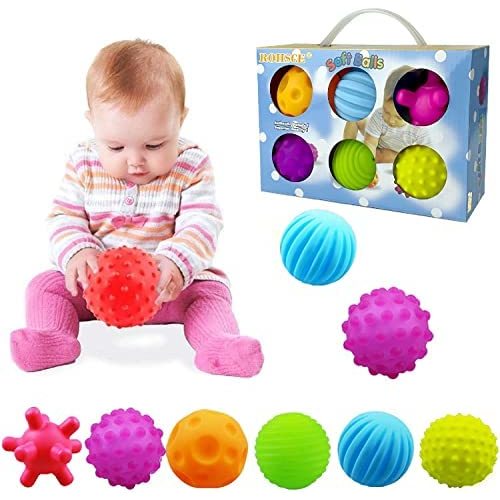 Baby Textured Multi Sensory Toys Massage Ball Gift Set BPA Free for Toddlers 1-3 Soft Balls Montessori Infant Baby Toys 6 to 12 Months 6 Pack by ROHSCE