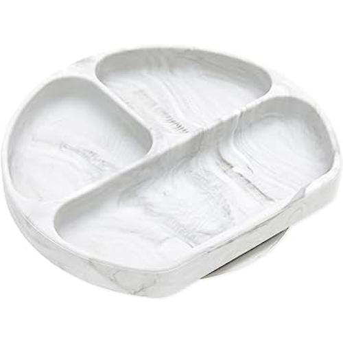 Bumkins Toddler and Baby Suction Plate, Divided Grip Dish for Babies and Kids, Baby Led Weaning, Feeding Supplies, Sticks to Tables and Highchairs, Platinum Silicone, for Chidren 6 Months, Marble