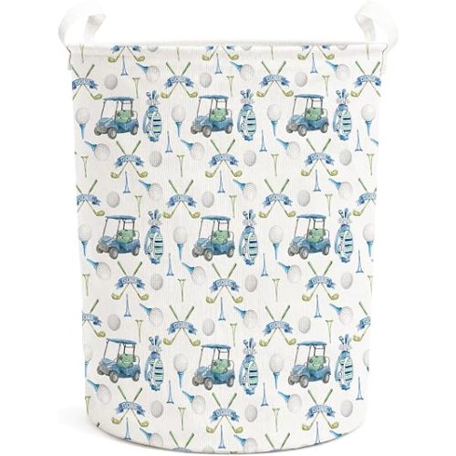 Blue and Green Golfing Laundry Basket Hamper