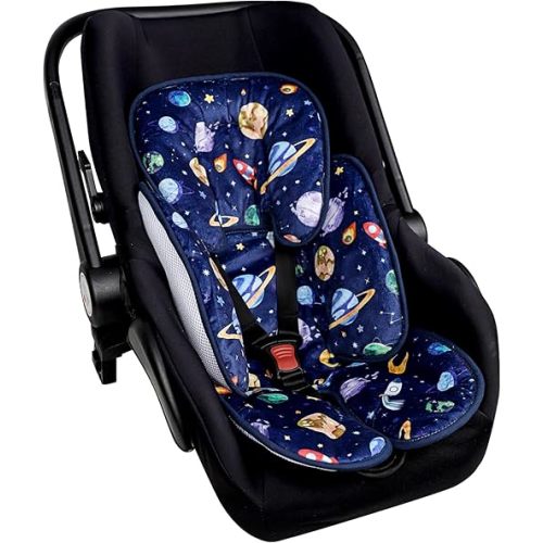 Pea Pod Baby Car Seat Head Support for Newborn, 2 in 1 Infant Car Seat Head Body Support for Boys Extra Soft Breathable Baby Car Seat Cushion Insert for Strollers, Swings, and Bouncers, Blue Space