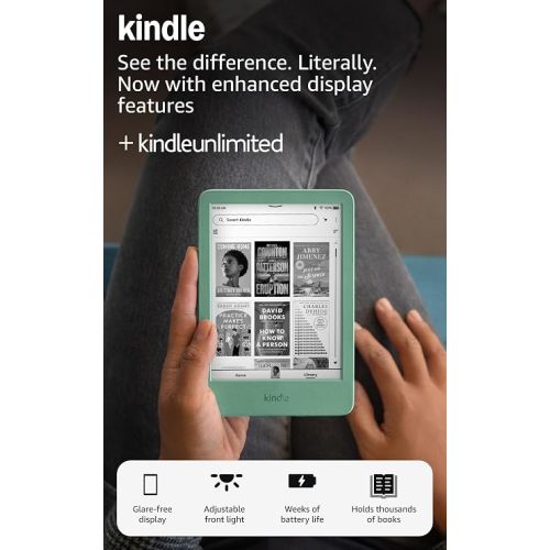 Amazon Kindle 16 GB (newest model) - Lightest and most compact Kindle, for an enhanced reading experience - Without Lockscreen Ads - Matcha + 3 Months Free Kindle Unlimited (with auto-renewal)