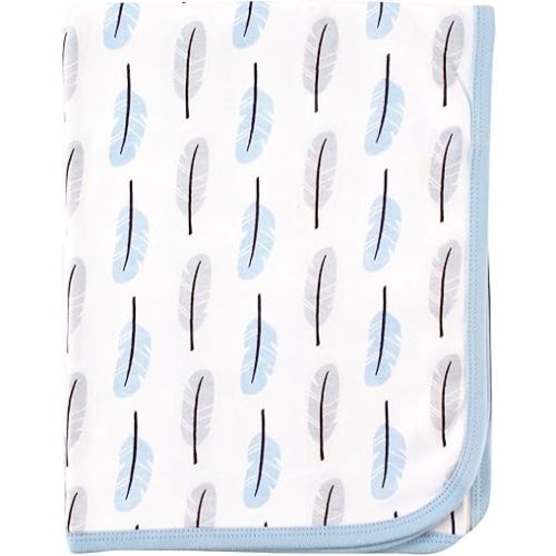 Touched by Nature Unisex Baby Organic Cotton Swaddle, Receiving and Multi-purpose Blanket, Feather, One Size