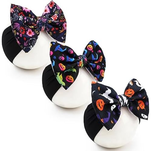 Halloween Baby Headbands 3 Pcs Nylon Headbands with Bows for Baby Girl for Newborns, Infants, Toddlers Halloween Outfit