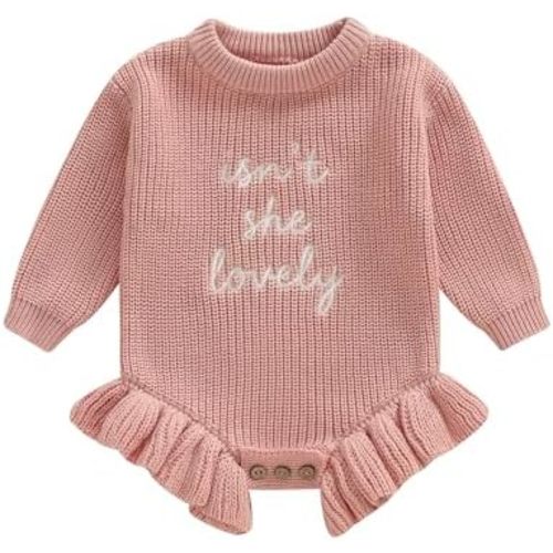 Gueuusu Baby Girl Sweater Romper Long Sleeve Letters Embroidery Ruffle Bodysuit Jumpsuit Newborn Winter Clothes
