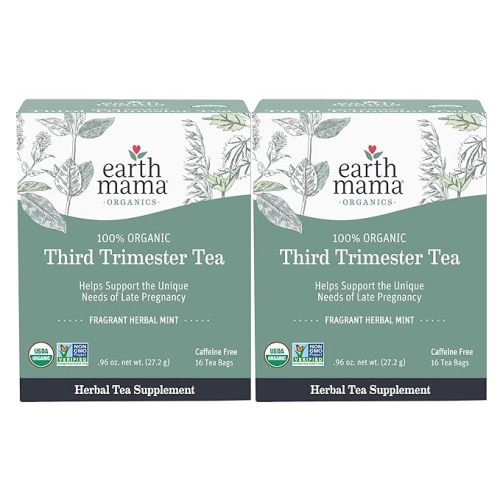 Earth Mama Organic Third Trimester Tea Bags | 100% USDA Organic Herbal Tea for Late Pregnancy Comfort + Childbirth Preparation, 16 Teabags Per Box (2-Pack)