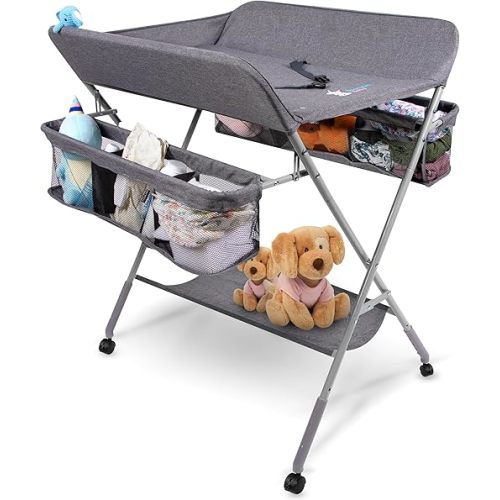 Baby Portable Changing Table for Baby - Baby Changing Tables with 2X Thicker Pad and 2X Storage Capacity - Waterproof and Durable Diaper Changing Table