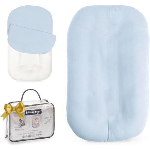 Baby Lounger - Snuggle Cozy Me Infant Lounger for Newborns | Breathable & Soft, Portable Awake-Time Pad, Essential Baby Gift- Blue (Lounger Cover Included)
