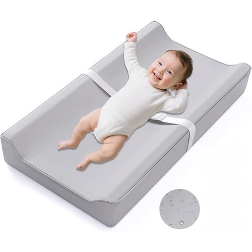 Leather Baby Change Pad, Waterproof & Wipeable Soft Diaper Baby Change Mat PU Cover, Standard Size Cozy Diaper Changing Mat Pad for Dresser and Table (Grey)