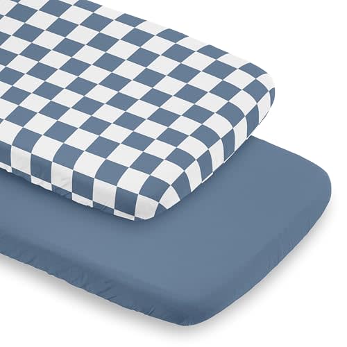 Sweet Jojo Designs 2-Piece Baby Bassinet Sheets Set (Blue Gingham Checkered Plaid) for Boys, Infant Newborn Nursery, Oval, Rectangle & Hourglass Mattress (Solid Steel & Vintage, Classic, Checkerboard)