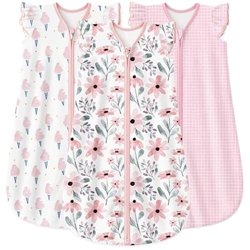 Yoofoss Baby Sleep Sack 0-6 Months Baby Wearable Blanket 100% Organic Cotton 2-Way Zipper TOG 0.5 Toddler Sleeping Sack 3 Pack, Lightweight Sleep Sacks for Babies(Small)