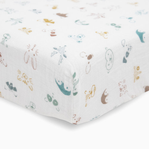 Cotton Muslin Crib Sheet - Animal Crowd