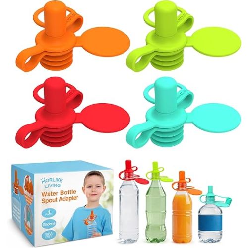Morlike Living Water Bottle Spout Adapter, Silicone Baby Water Bottle Adapter for Toddlers, Protects Kids Mouth - No Spill & BPA Free (Mix - 4 Pack)