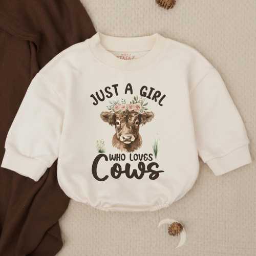 Just a Girl Who Loves Cow Baby Bubble Romper, Cute Farm Animal Toddler Outfit, Western Country Infant Clothes, Rustic Baby Shower Gift