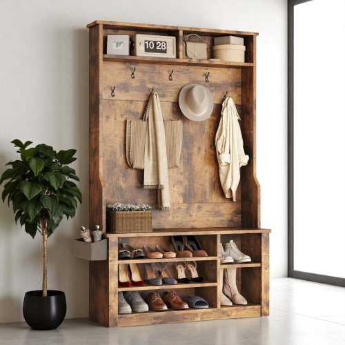 Entryway Hall Tree with Bench and Storage