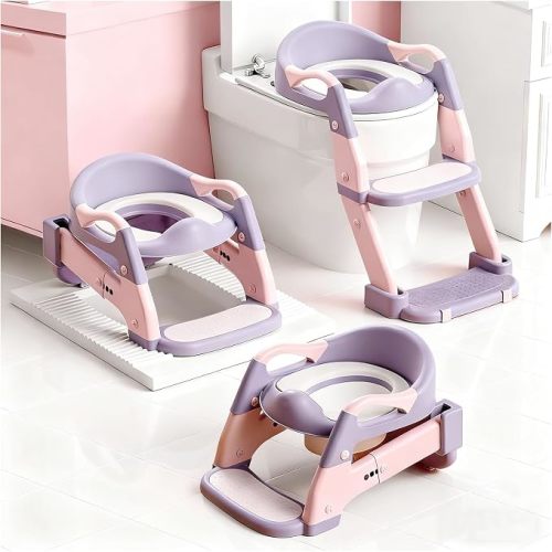 Snugzy Toddler Potty Training Seat 3-in-1 Foldable Potty Training Toilet with Step Stool Adjustable Potty Chair with Urinals (Grey)