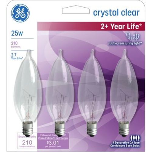 GE 4pk 25W Incandescent Chandelier Light Bulb Soft White