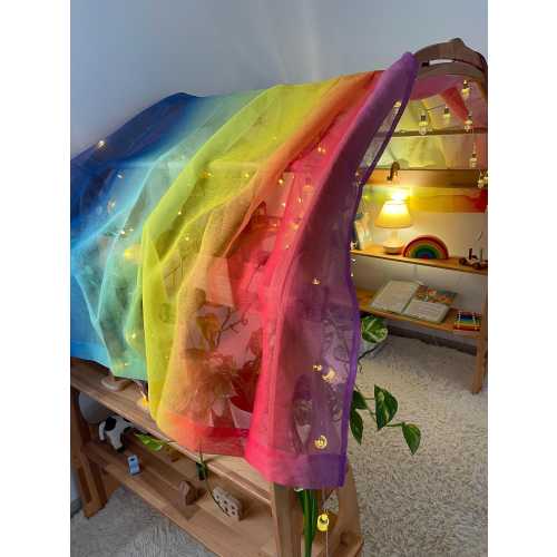 Rainbow fabric Large Playstand Canopy 1st Birthday gift Striped Scarf Waldorf Chiffon fabric Canopy for playhouse Montessori