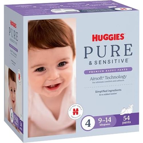 Huggies Pure & Sensitive Premium Nappy Pants Size 4 (9-14kg) 54 Ct
