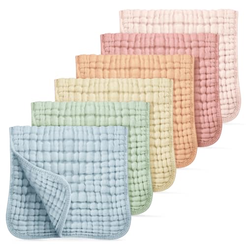 Looxii Muslin Baby Burp Cloths, Absorbent Brup Rags 6 Pack Set for Baby | 100% Cotton, Ultra Soft & Breathable, Easy to Wash & Dry, 6-Layer, Newborn Essentials, Gift for Boys & Girl, Rainbow
