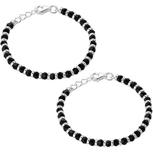 925 Traditional Silver & Black Beads Baby Nazariya in Pure 92.5% Pure Sterling Silver - One Pair