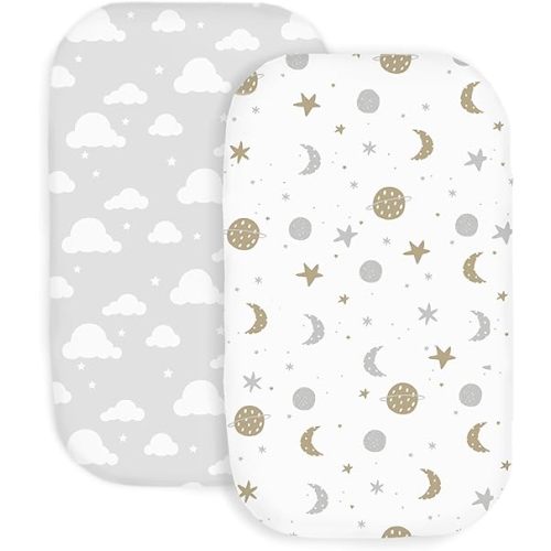 100% Organic Cotton 2 Pk of Bedside Sleeper Bassinet Fitted Mattress Sheets Perfectly Compatible with Mika Micky, Baby Delight, Ronbei, Chicco, Cloud Baby, AMKE, Angelbliss, Arm's Reach, More. Sky