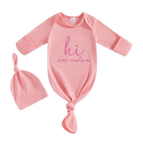 WUANDIXFA Boy Girl Coming Home Outfit Baby Sleeper Gown Nightgown Outfits Cute Fall Winter Pajamas and Hat (Red, Newborn)