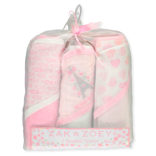 Zak & Zoey Baby Girls' 3-Pack Hooded Towels