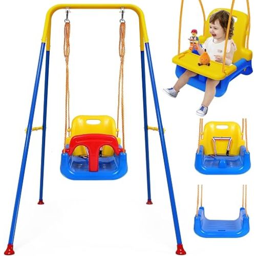 Upgraded Toddler Swing with Tray, Baby Swing Outdoor Indoor Use
