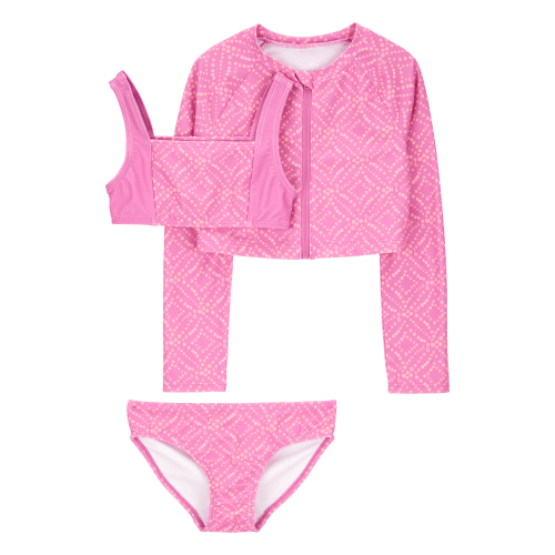 Kid 3-Piece Geometric Rashguard Swimsuit Set - Pink - OshKosh | Carter's