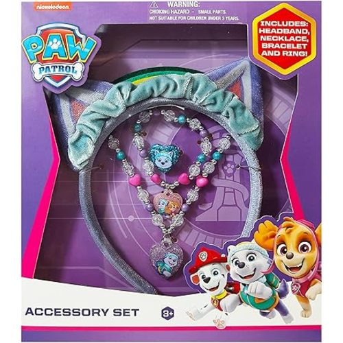 LUV HER Licensed PAW PATROL Headbands for Girls - Kids Jewelry - Dress Up Set All in one Giftable Box - Headband - Play Jewelry Set - 4pc (Toddler Headband, Necklace, Dress Up Bracelet, Ring) Ages 3+