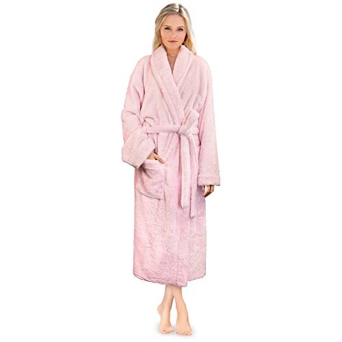 PAVILIA Premium Womens Plush Soft Robe, Fluffy Warm Fleece Sherpa Bathrobe | 260 GSM Shaggy Microfiber, Long Housecoat for Spa Shower Home College Dorm Lounging, Cozy Christmas Holiday Gift for Her
