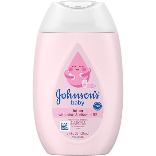 Johnson's Baby Lotion with Coconut Oil, Aloe Vera & Vitamin B5, 72 HR Hydration, Skin Moisturizer, Hypoallergenic, Safe for Newborn, Protects From Dryness & Strengthens Skin, 3.4 fl. oz