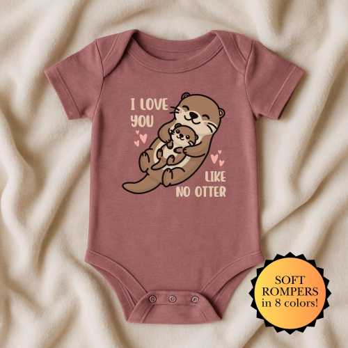Cute Otter Baby Romper: Baby and Mom Otter, Baby Gift for Otter Lovers, Gifted Otter Pun "Love You Like No Otter" Baby Bodysuit