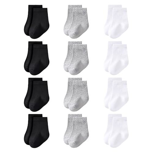 Baby Crew Socks 0-3 Months Newborn Infant Cotton Black White Dress Socks Baby Boys Girls Preemie Sock 12 Pairs