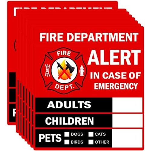 Emergency Alert People and Pet Finder Sticker/Decal - Adults, Children and Pets, 4X4.5 inch Fire Department and Rescue Safety Alert Decal for Window and Door Application (8 Pack)